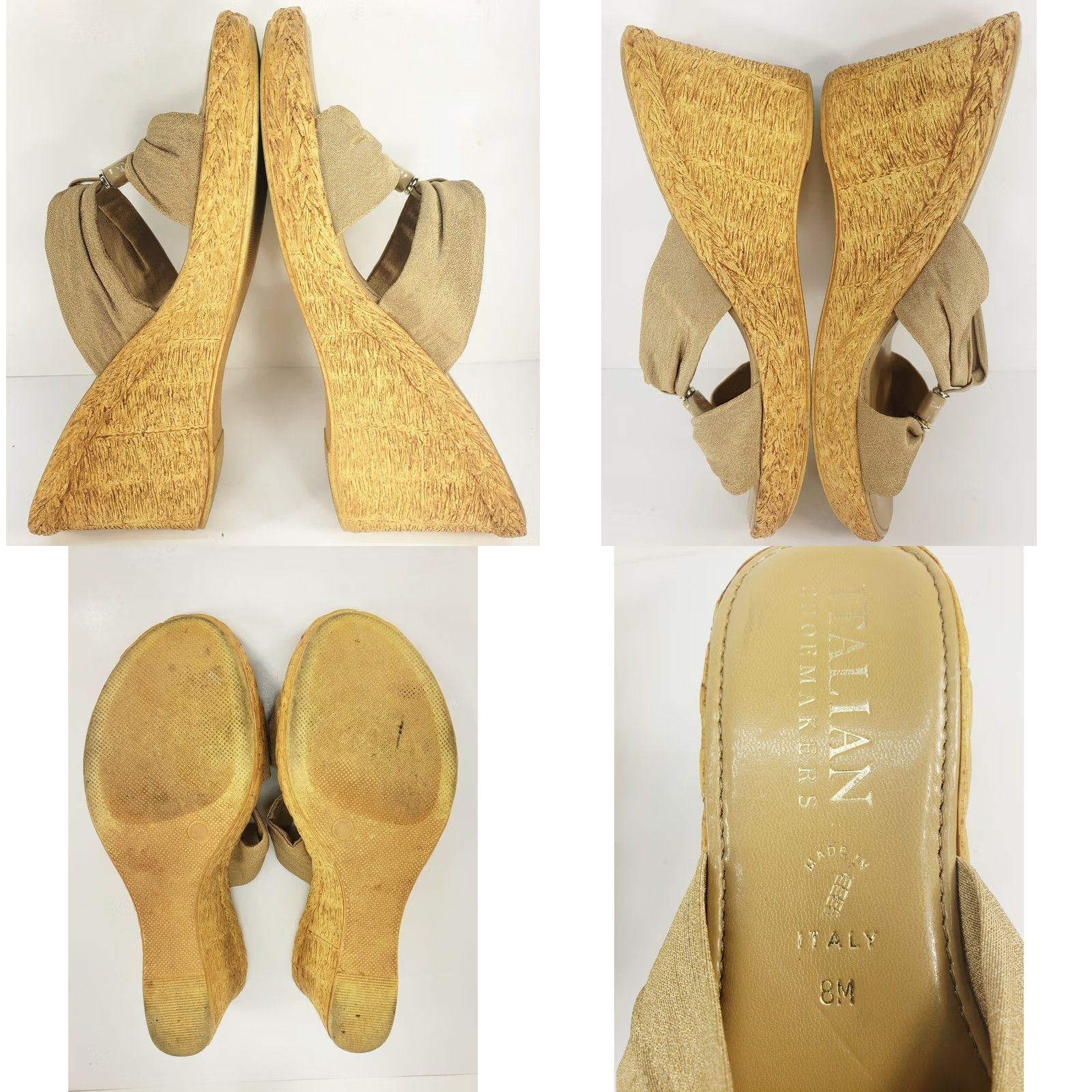 Vintage VINTAGE ITALIAN Shoemaker Gold Metallic Skin Tone Wedge Slide Sandal Women's 8M ITALY Size US 8 / IT 38 - 8 Thumbnail