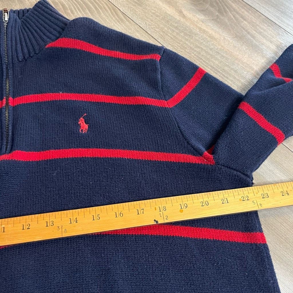 Polo Ralph Lauren Polo Ralph Lauren Navy Stripe Quarterzip Sweater Men Large Size US L / EU 52-54 / 3 - 4 Thumbnail