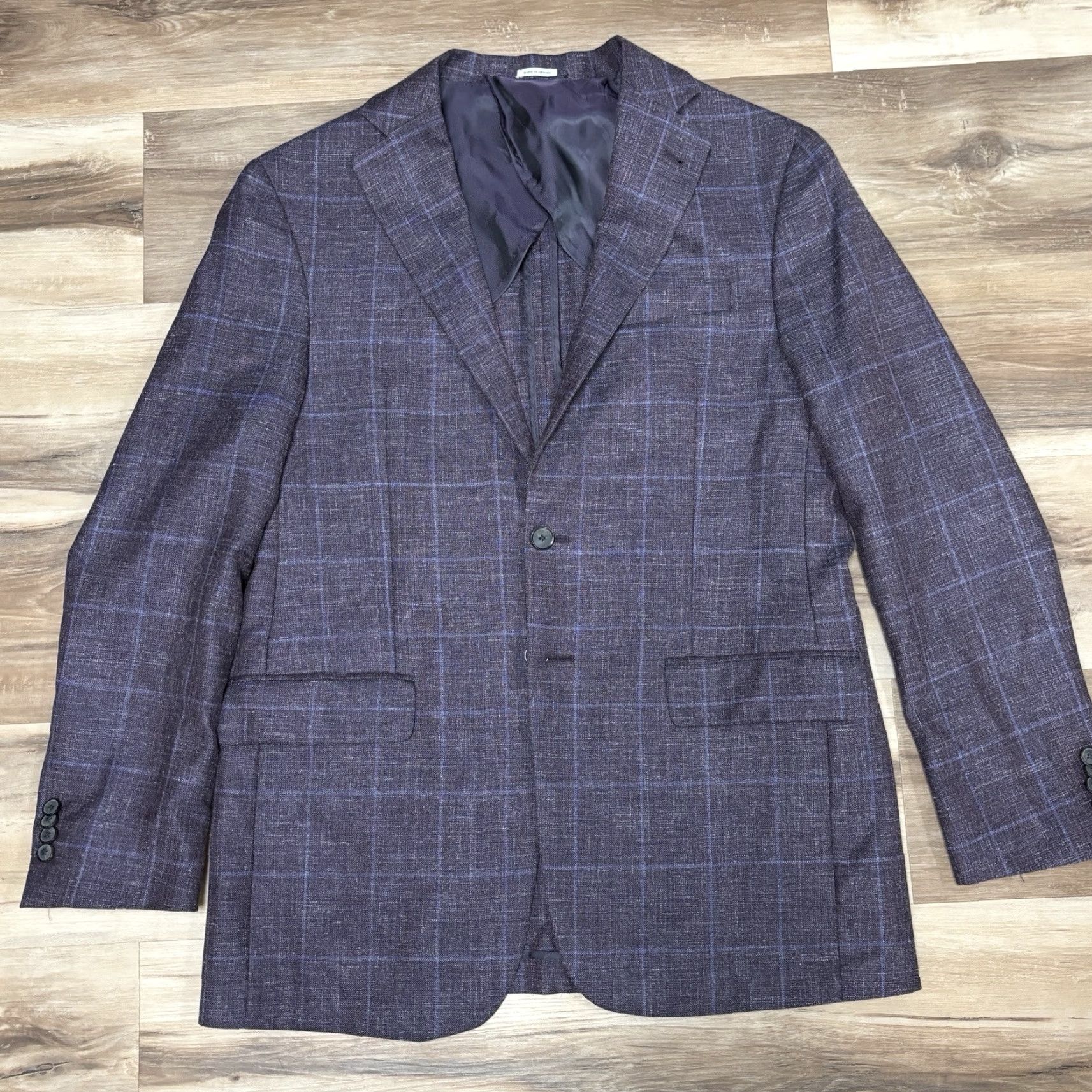 Joseph Abboud Joseph Abboud Sport Coat 40L Purple Plaid Linen Wool 2 Button Slim Half Lined Size US XXS / EU 40 - 2 Thumbnail