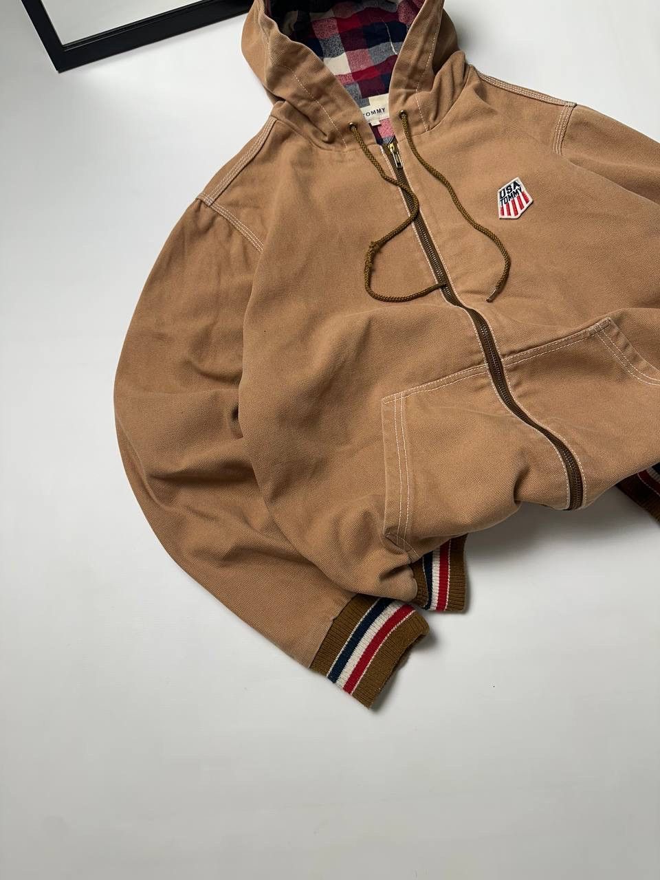 Tommy Hilfiger Vintage Tommy USA Hooded Denim Jacket Japan Vibes Camel Size US L / EU 52-54 / 3 - 2 Thumbnail