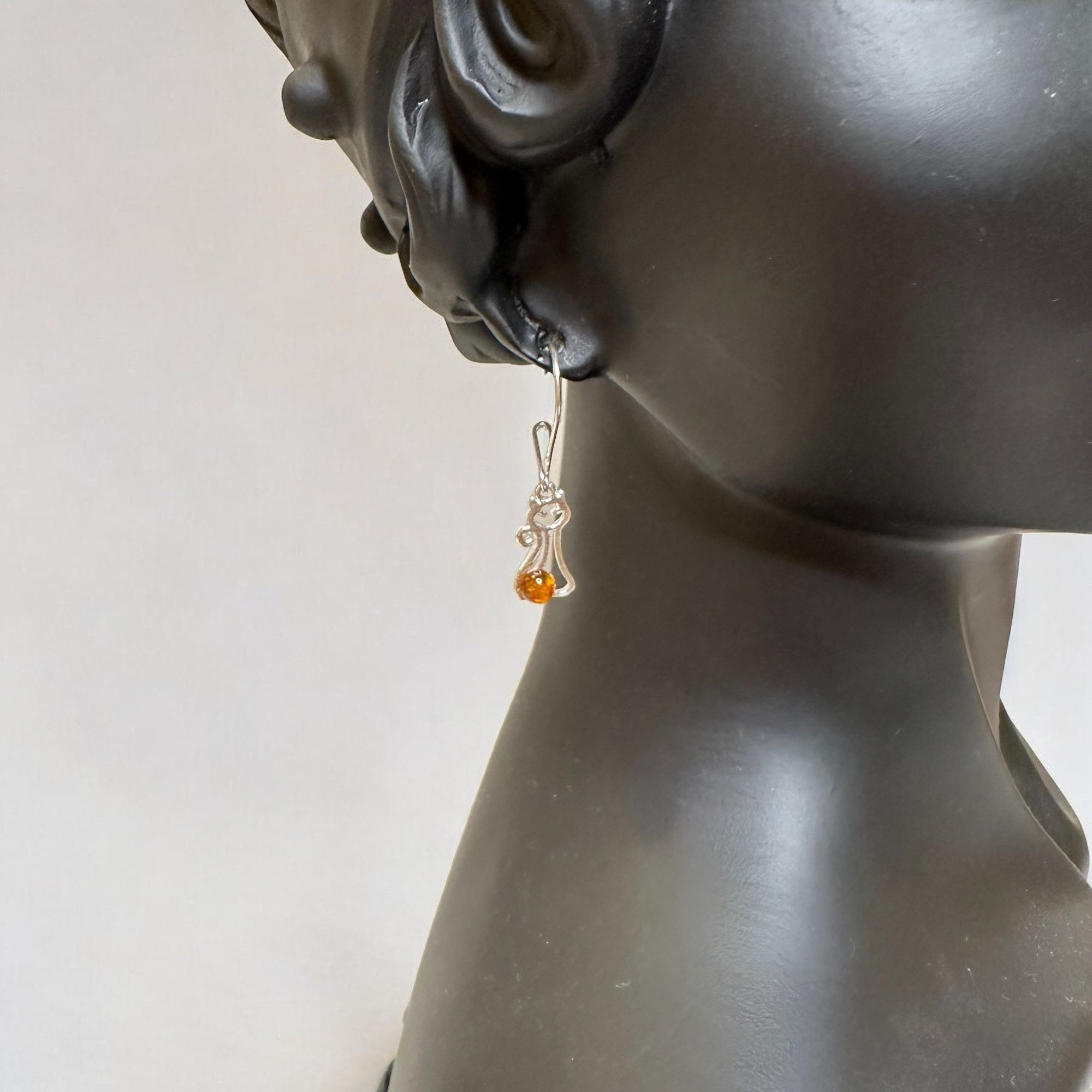 Designer Sterling Silver Petite Baltic Amber Silver Kitten Earrings Size ONE SIZE - 2 Thumbnail