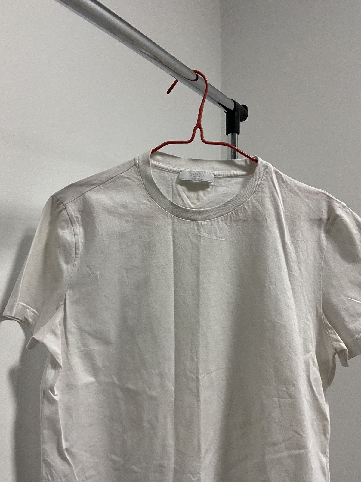 Prada × Vintage Prada T Shirt Luxury white triangle tab logo vintage Size US M / EU 48-50 / 2 - 2 Thumbnail