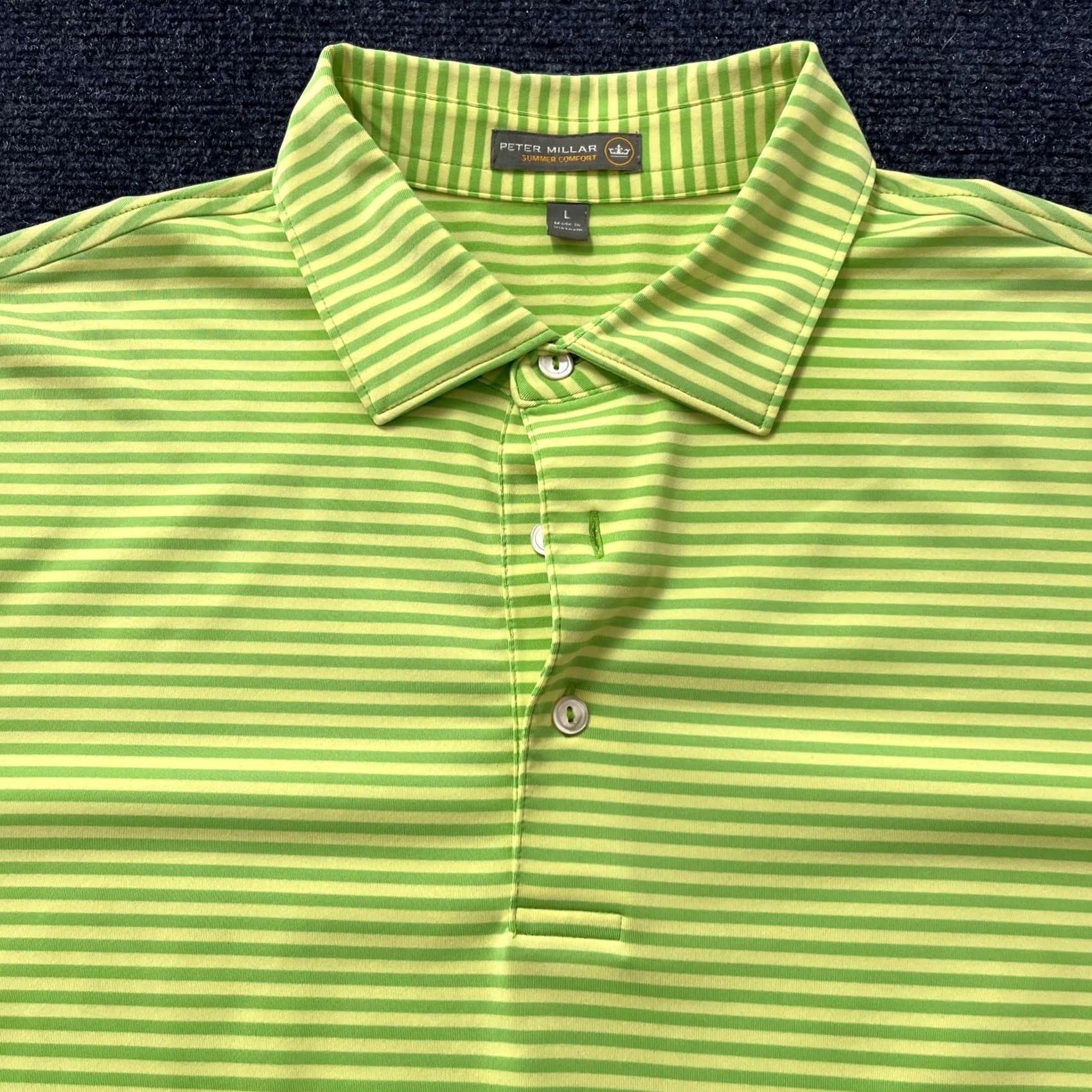 Peter Millar Peter Millar Summer Comfort Polo Shirt Mens Large Green Stripe Golf Short Sleeve Size US L / EU 52-54 / 3 - 3 Thumbnail