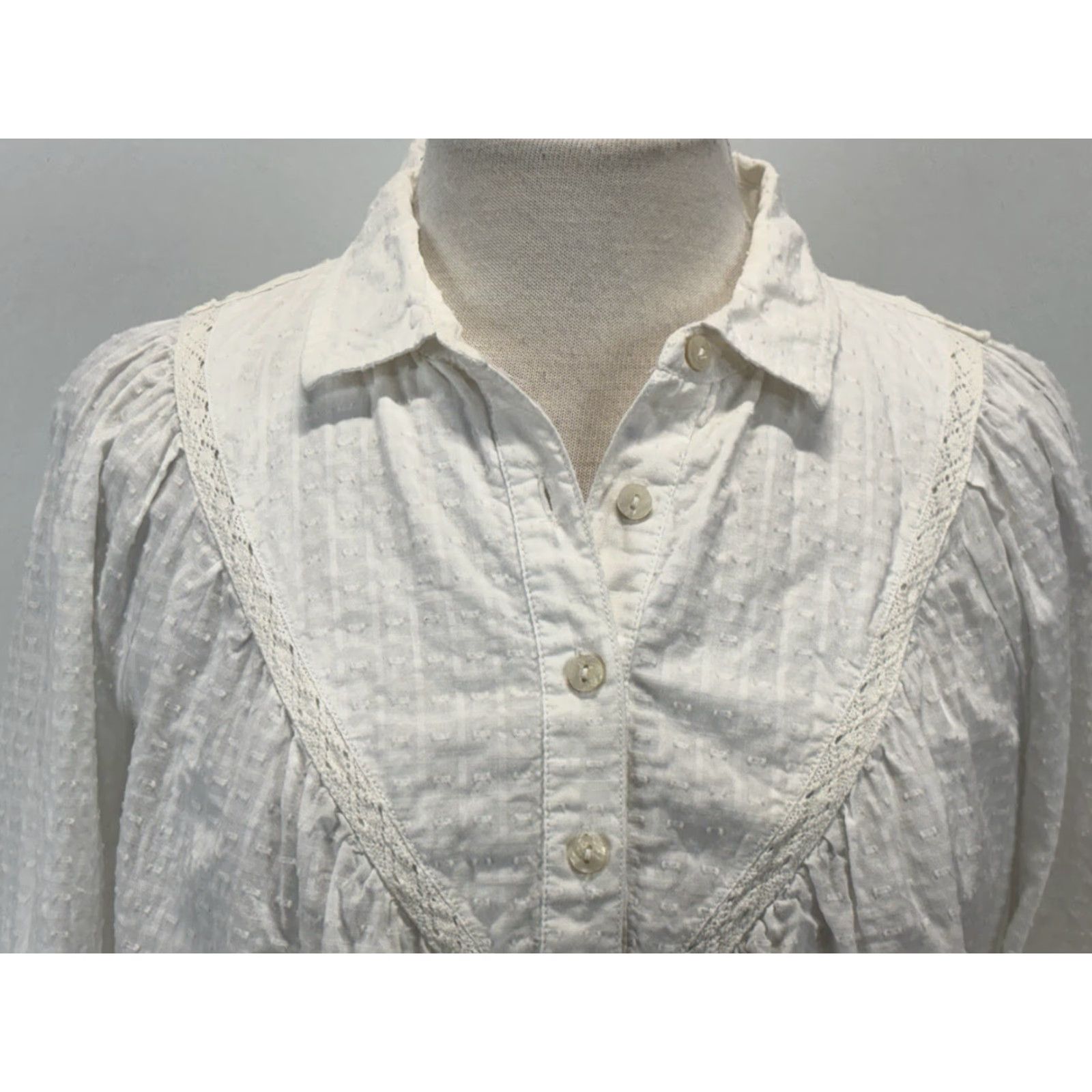 Vintage Pilcro Boho Button-Up Blouse Women's Small White Floral Lace Back Classic Fitted Sleeve Size S / US 4 / IT 40 - 5 Thumbnail