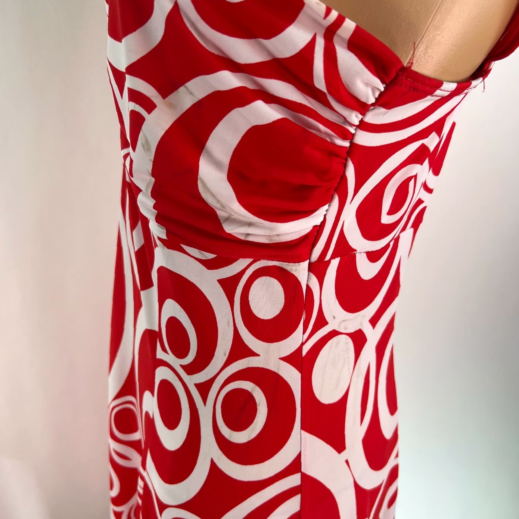 BREDA Stretch Red A-Line Dress Womens Geometric Sweetheart Neckline Sleeveless Size 0, 92% Polyester 8% Spandex, Pullover, Regular fit Size XS / US 0-2 / IT 36-38 - 5 Thumbnail