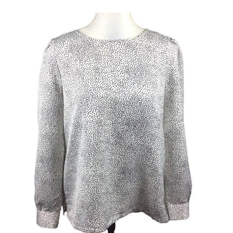 Loft LOFT Black White Polka Dot Long Sleeve Blouse size L p Size L / US 10 / IT 46 - 1 Thumbnail