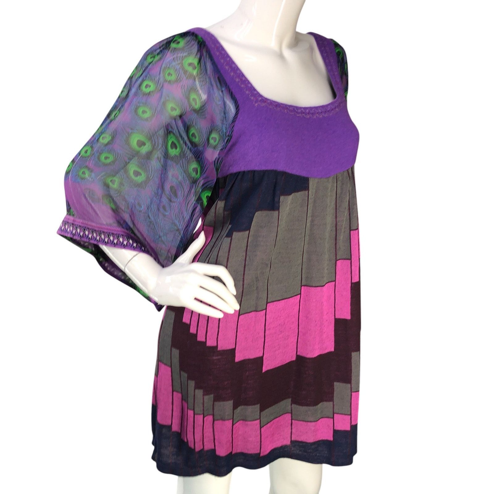 Custo Barcelona Custo Barcelona Size 4 L Dress Peacock Sleeve Kate Pierson Size L / US 10 / IT 46 - 11 Thumbnail