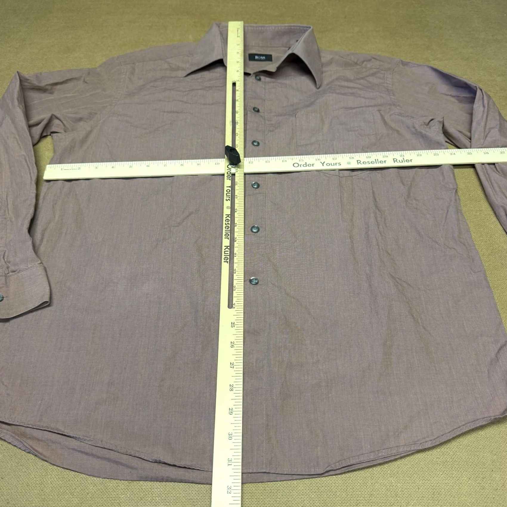 Hugo Boss HUGO BOSS Shirt Mens 17.5 Brown Solid Long Sleeve Button Front Dress Cotton Size 48R - 6 Thumbnail