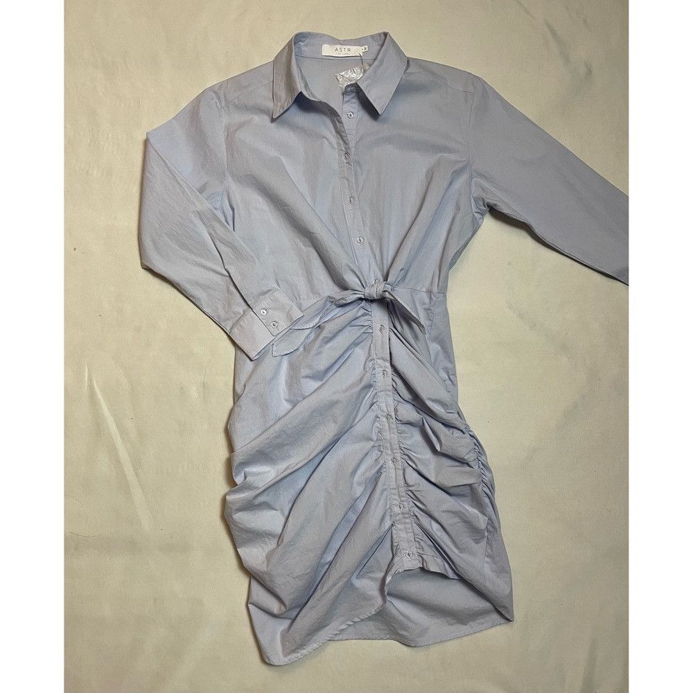 Other New ASTR The Label Blue Cotton Front Button Ruched Dress Si Size M / US 6-8 / IT 42-44 - 6 Thumbnail