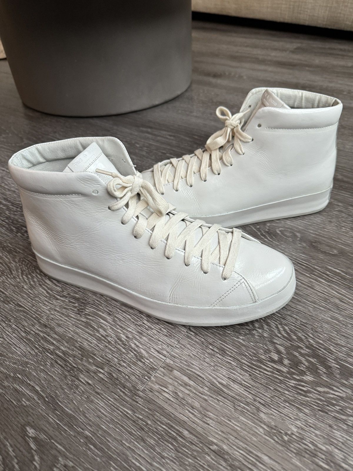 Rag & Bone White Patent Leather High Top Sneakers