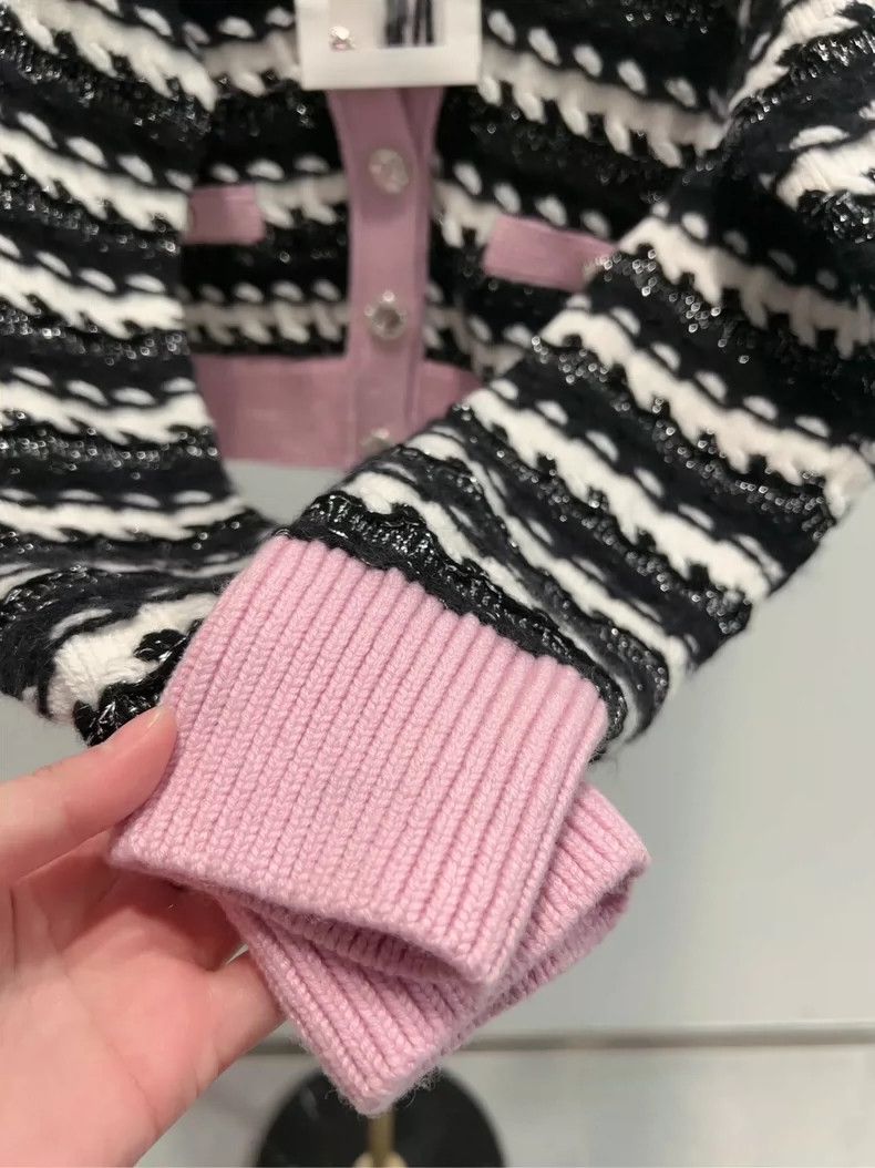 Chanel Chanel 22 autumn and winter pink edge striped knitted card Size XS / US 0-2 / IT 36-38 - 3 Thumbnail