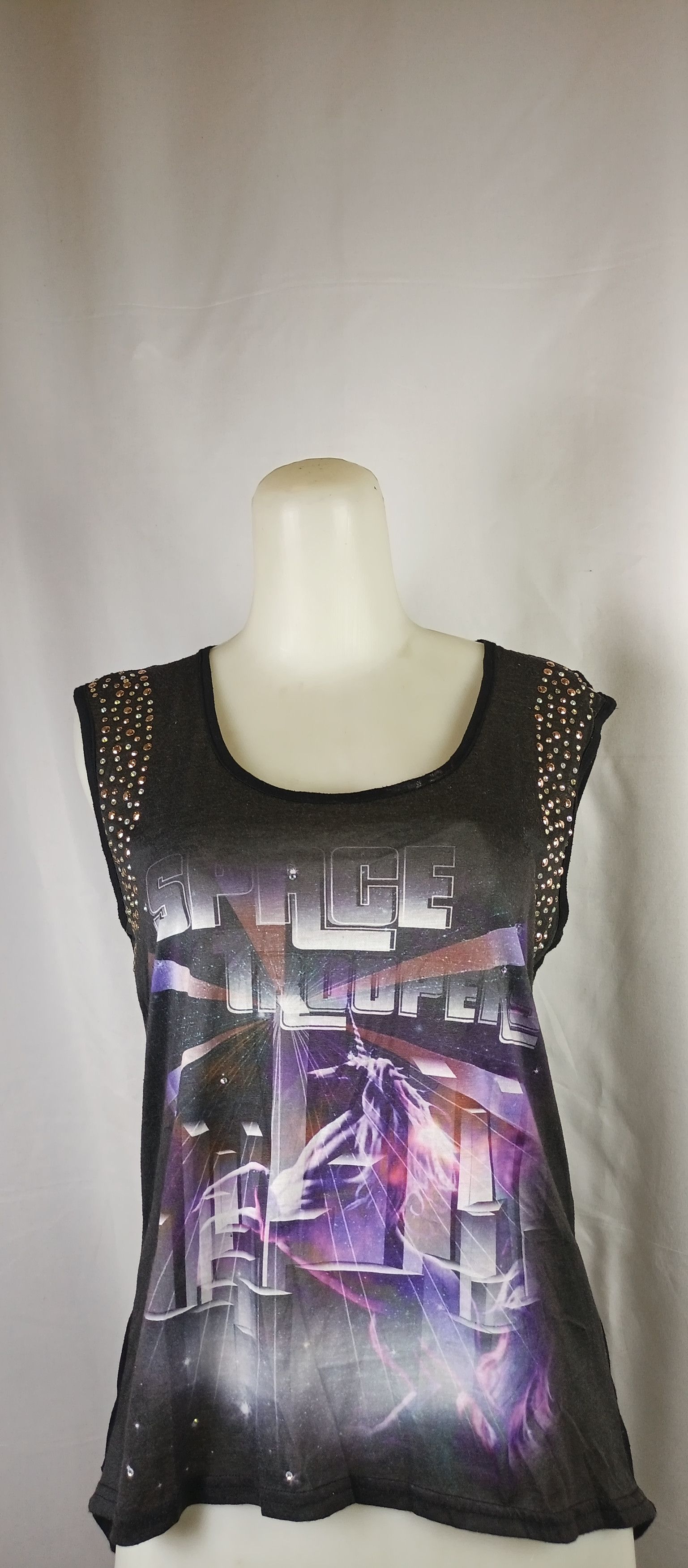 Japanese Brand VALLEY GIRL Space Trooper Rhinestone Tank Top Size S / US 4 / IT 40 - 1 Thumbnail