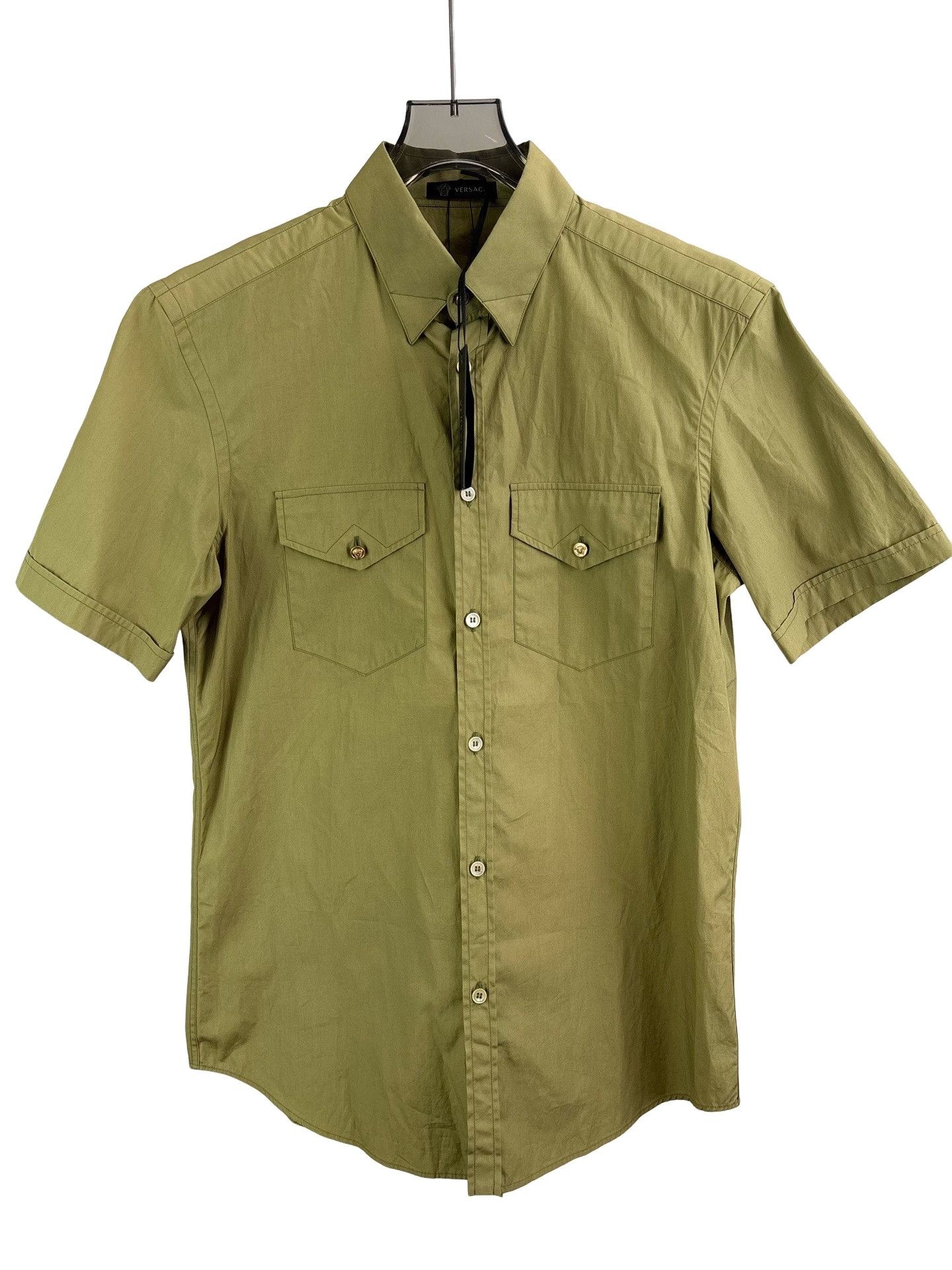Versace Versace Olive Double Pocket Short Sleeve Shirt 39 Size US M / EU 48-50 / 2 - 1 Thumbnail