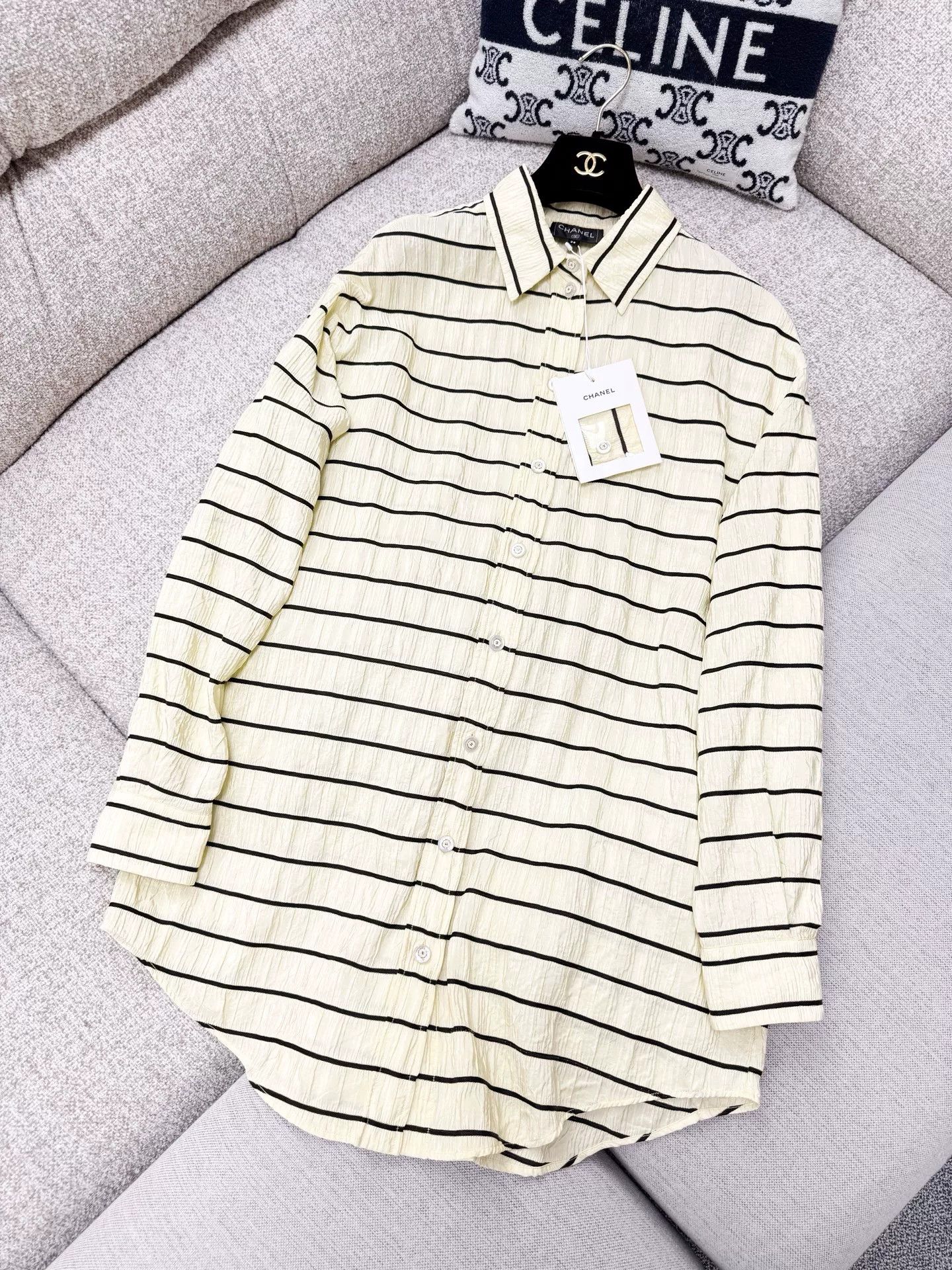 Chanel Chanel 25S Yellow Stripe Long Sleeve Shirt Size US M / EU 48-50 / 2 - 1 Thumbnail