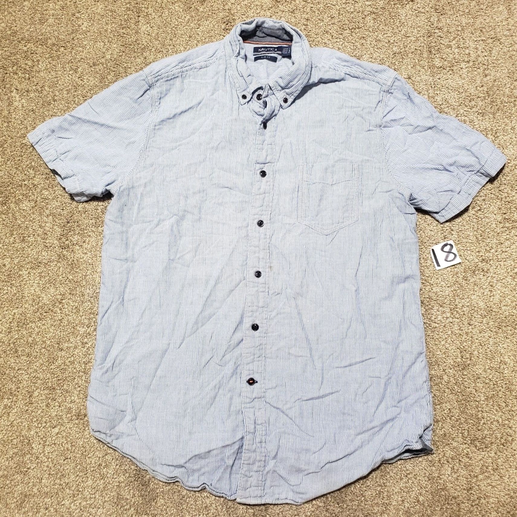 Nautica Nautica Light Blue Striped Slim Fit Button Up Shirt Short Sleeve Men's L Large Size US L / EU 52-54 / 3 - 2 Thumbnail