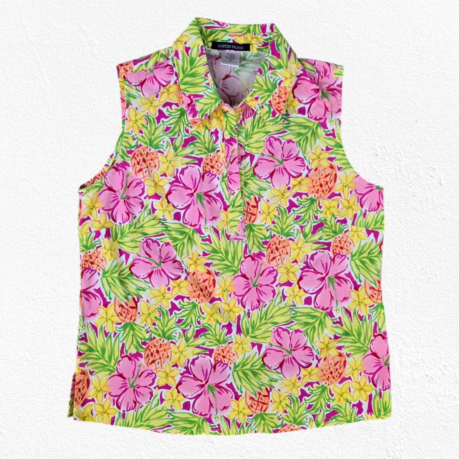 Boston Proper Boston Proper Yellow Floral V Neck Sleeveless Top Size Small Size S / US 4 / IT 40 - 2 Thumbnail