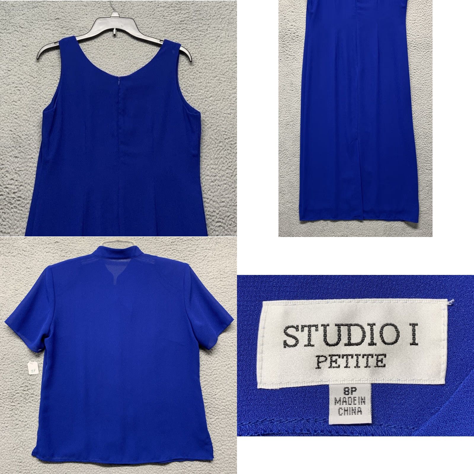 Vintage VINTAGE Studio 1 2-pc Dress Set Women's Sz 8 Royal Blue Button Zip Closure Shoulder Pads Midi Dress Shirt Dress 100% Polyester Women Size M / US 6-8 / IT 42-44 - 8 Thumbnail