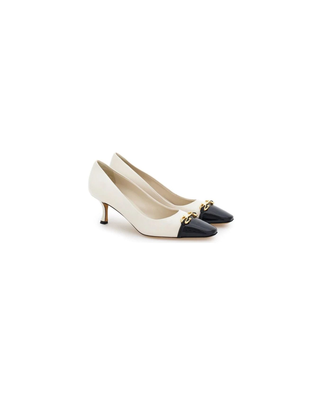 Salvatore Ferragamo o1s1rm1225 60mm Gancini Plaque Pumps in White/Black Size US 11 / IT 41 - 4 Thumbnail