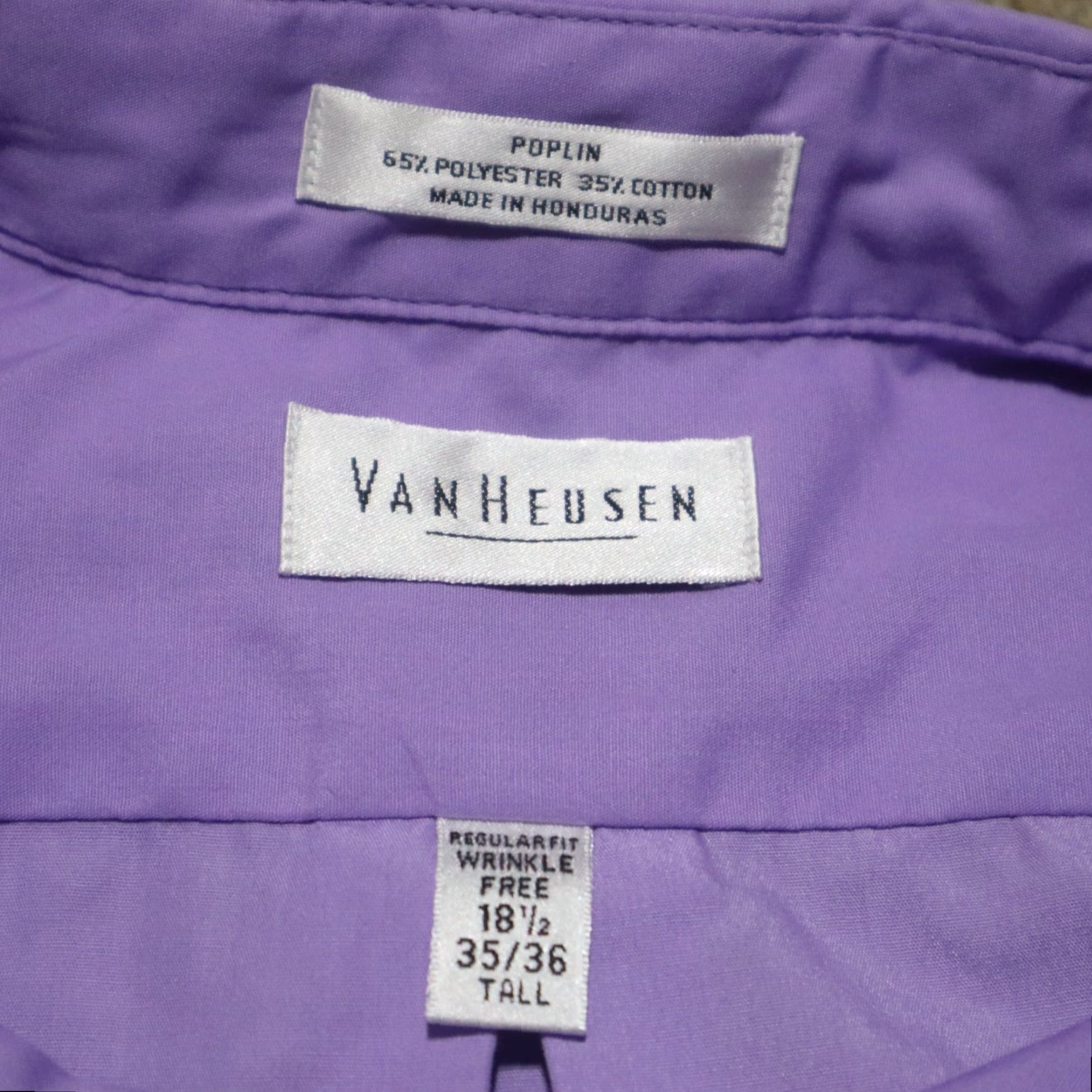 Van Heusen VINTAGE Van Heusen Shirt Mens 18.5 Purple Velvet Regular Fit Solid Point Collar 35 / 36 Size 48R - 3 Thumbnail