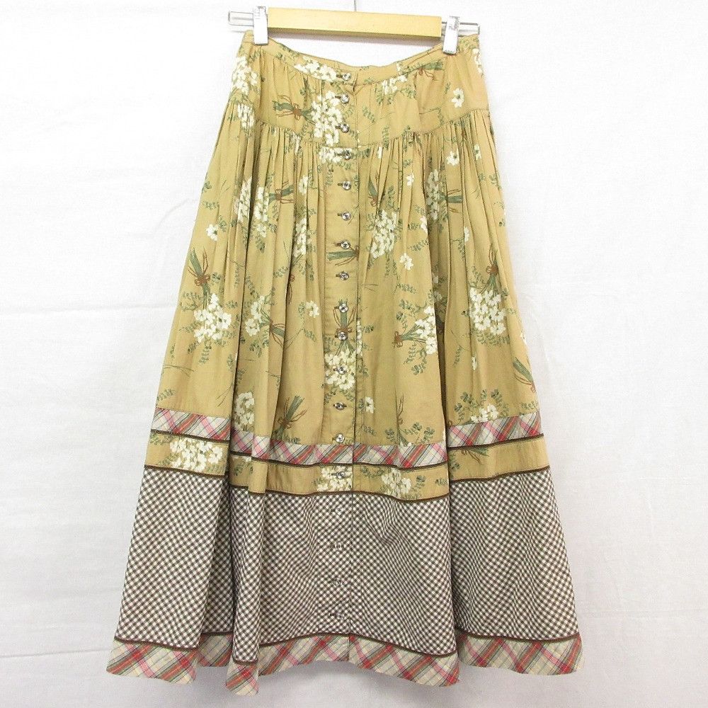 Other Other PINK HOUSE Flower Print Check Long Skirt Textile Skirts DUTY FREE for USA Size ONE SIZE - 1 Thumbnail