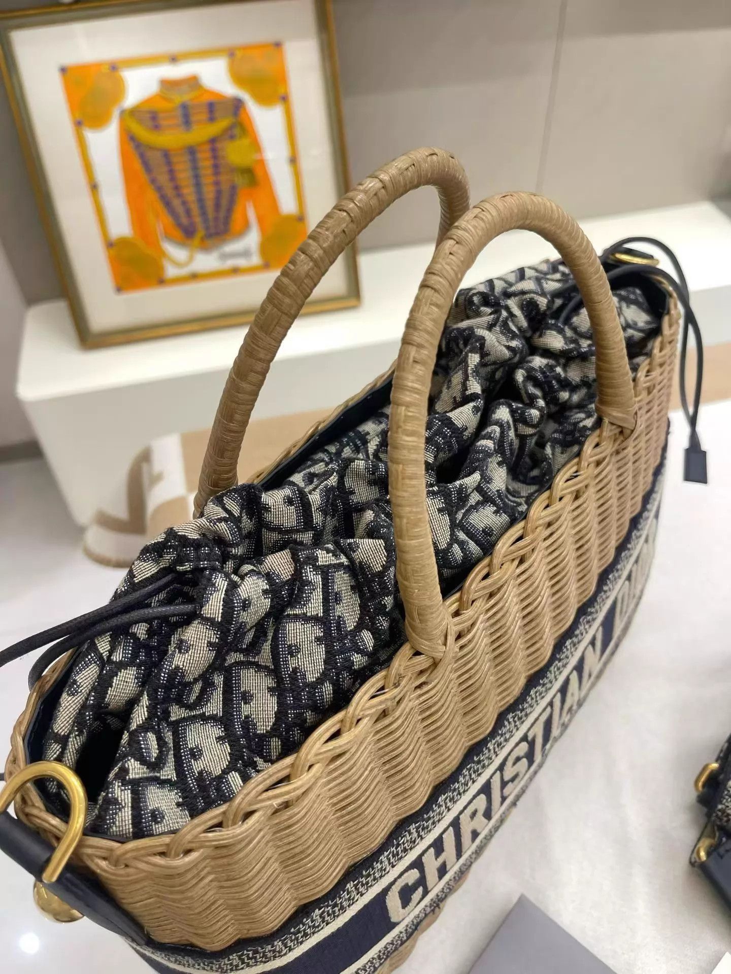 Dior DIOR Runway Wicker Basket Oblique Blue Picnic Bag Size ONE SIZE - 3 Thumbnail
