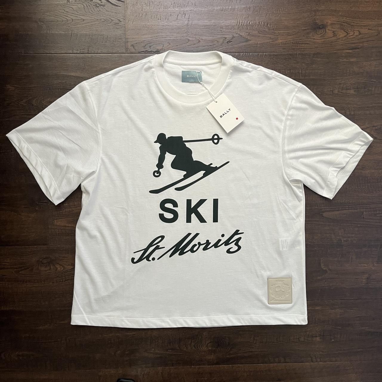 image of Mens Bally T Shirt St Mortiz Worn Once in Cream/White (Size Medium)