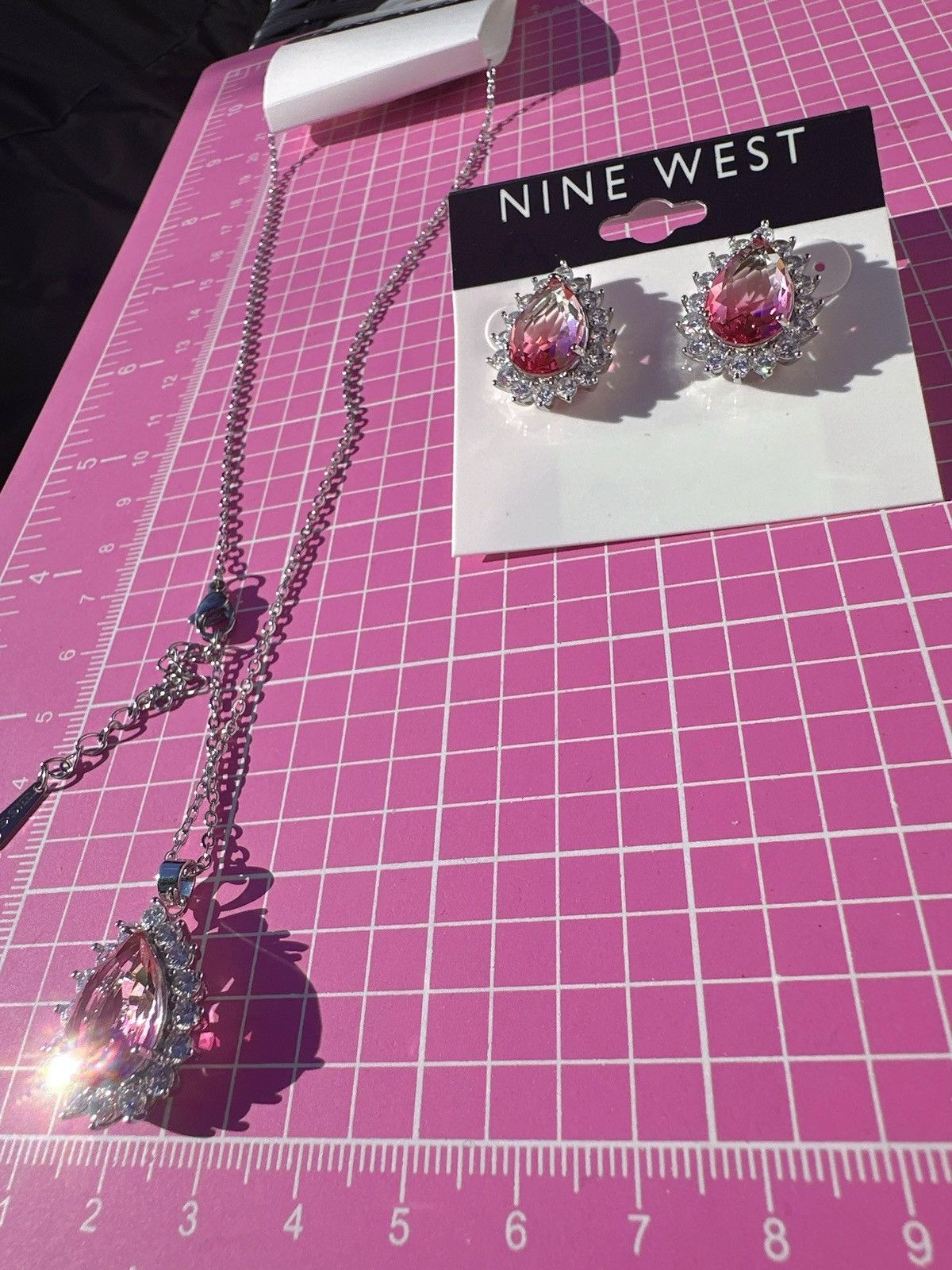 Nine West Nine West 925 sterling silver necklace earrings crystal pink Size ONE SIZE - 2 Thumbnail
