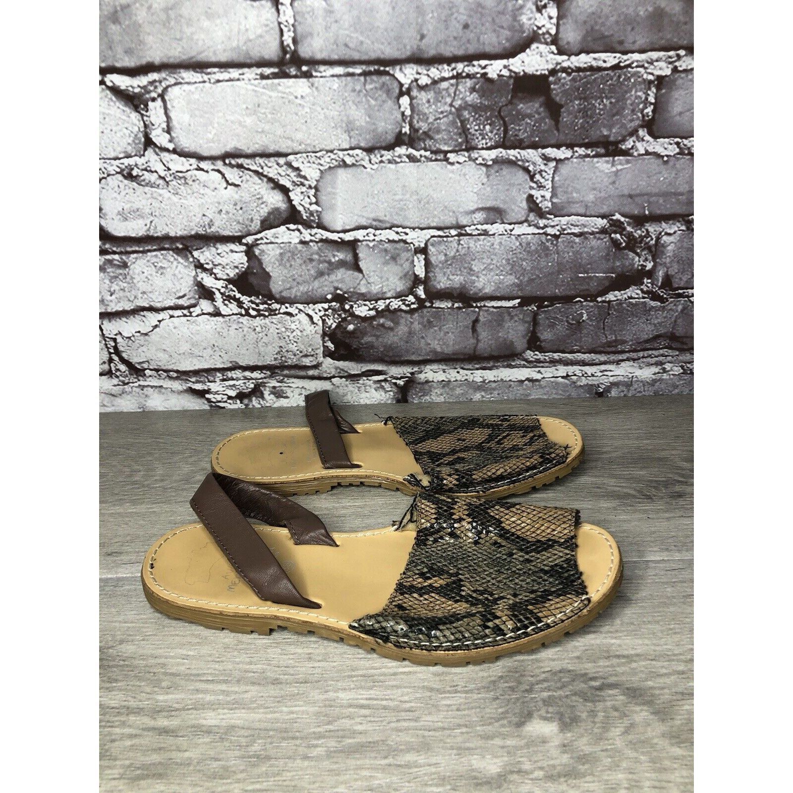 Other AVARCA MENORQUINA Brown Leather Snake Slingback Sandals Wome Size US 7.5 / IT 37.5 - 3 Thumbnail