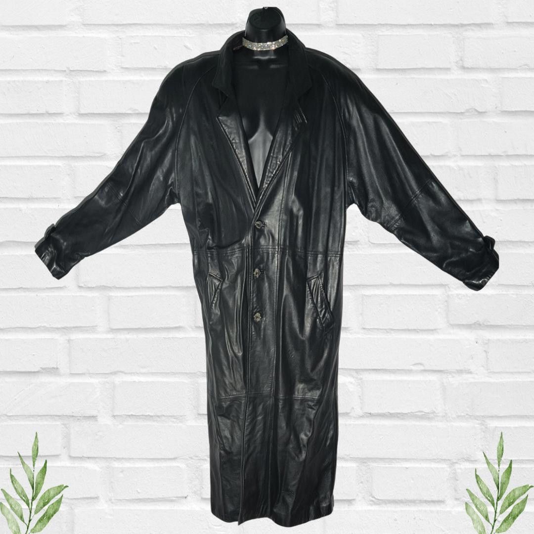 Tannery West Tannery West Women's Vintage Black Leather Overcoat Size L Size L / US 10 / IT 46 - 1 Thumbnail