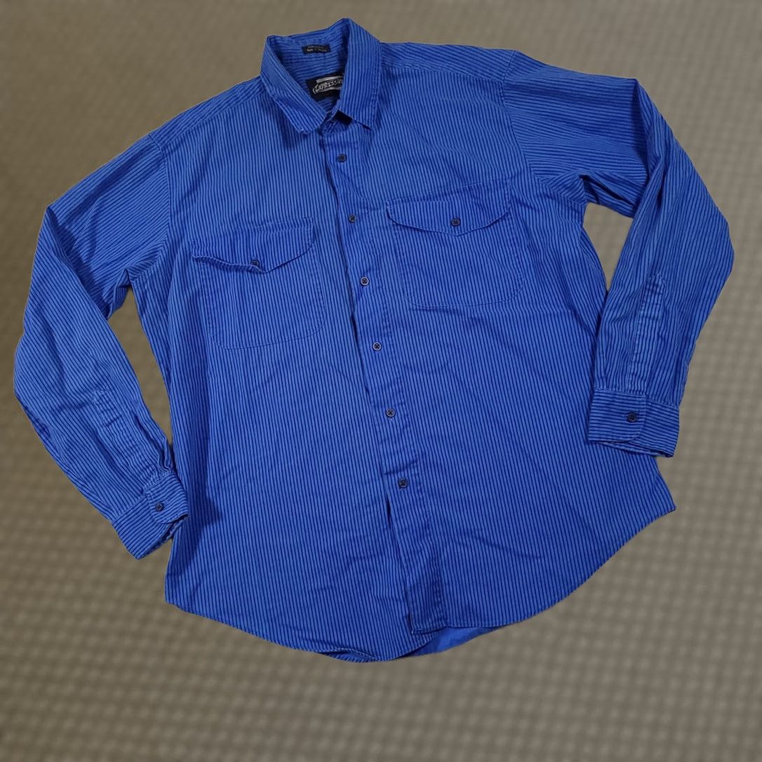 Vintage VINTAGE Expressions Shirt Large Blue Striped Long Sleeve Retro Vtg 90s Button Up Mens Size US L / EU 52-54 / 3 - 1 Thumbnail