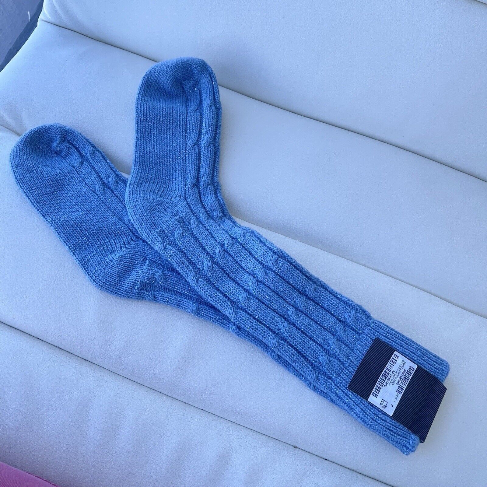 Gucci NWT Gucci Cable Knit Threaded Socks with Blue Lamé crafted i Size ONE SIZE - 2 Thumbnail