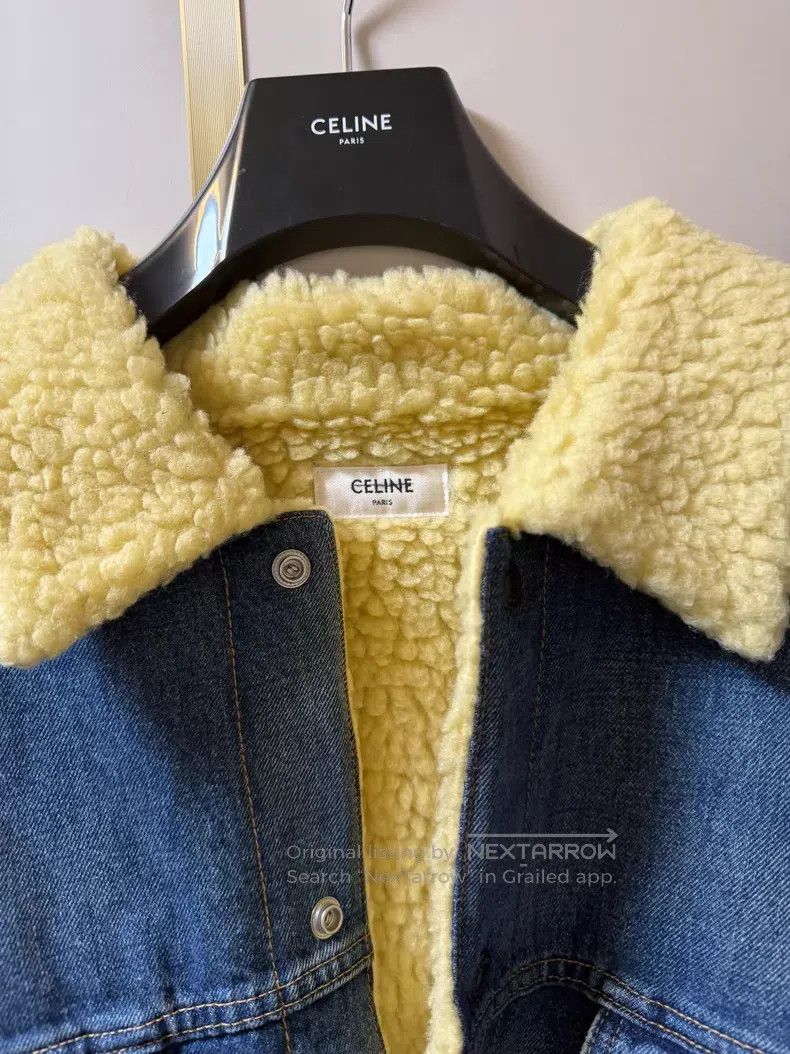 Celine Celine Sheepskin Back Diamond Studs Fringe Denim Jacket i Size US XL / EU 56 / 4 - 2 Thumbnail