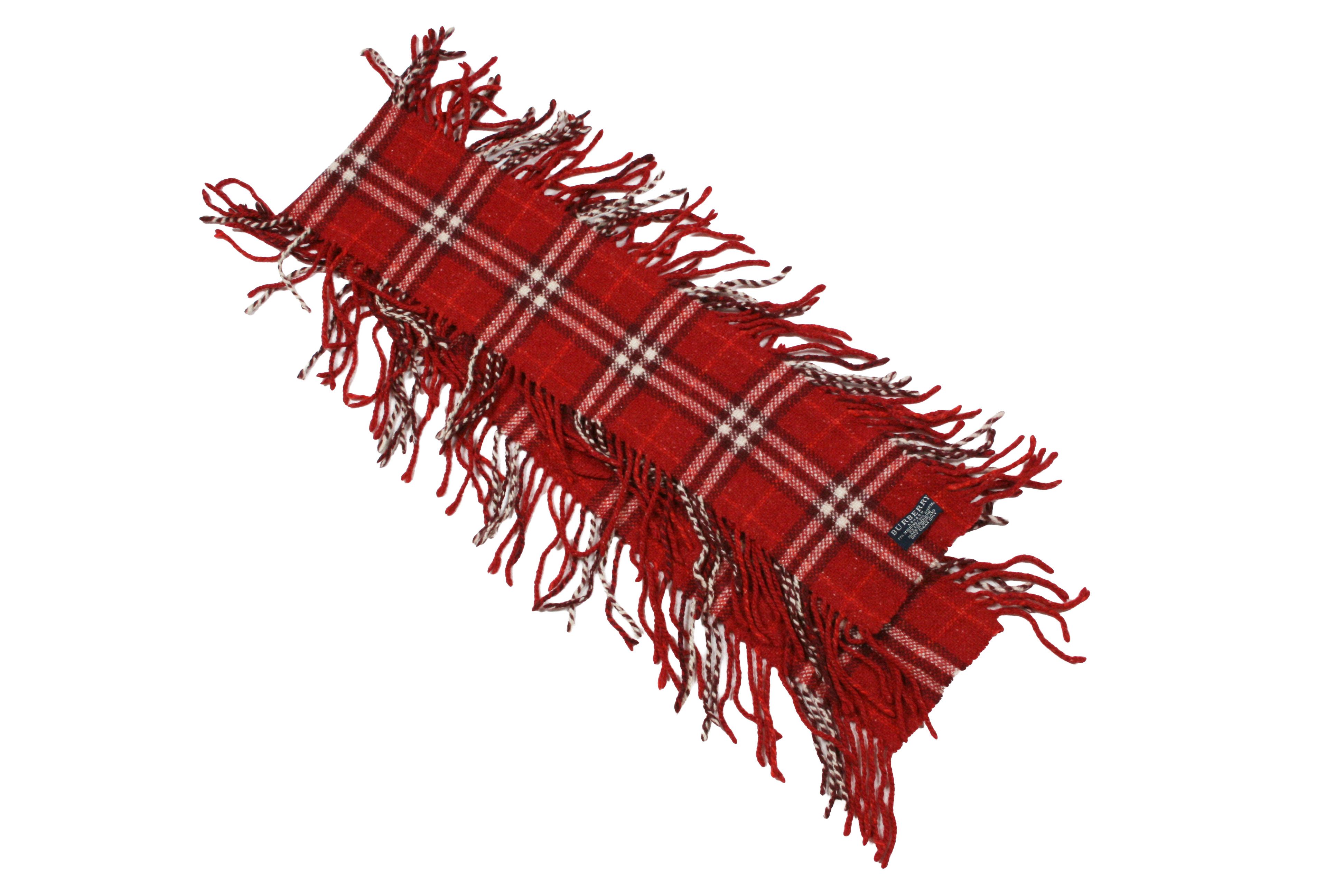 Burberry 00S Nova Check Red Double Fringe Wool Scarf Vintage Size ONE SIZE - 1 Thumbnail