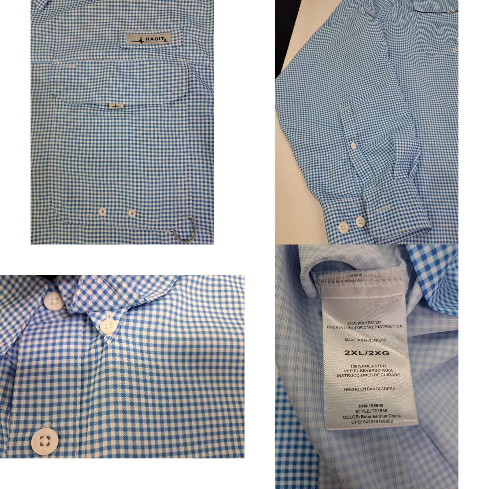 Habitat Habit Mens Blue Long Sleeve Button Down Shirt Vented Outdoor Fishing 2XL #6198 Size US XXL / EU 58 / 5 - 8 Thumbnail