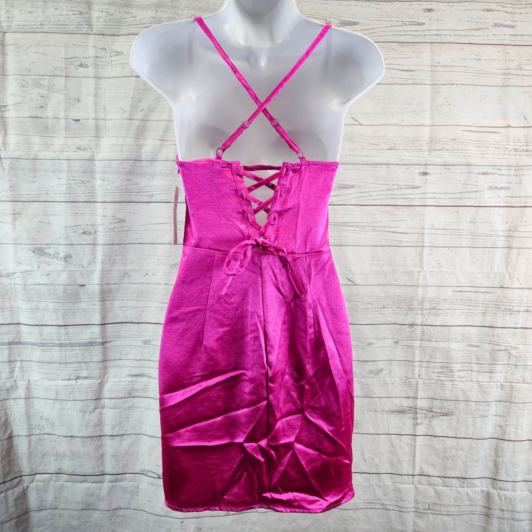 Vintage Wild Fable Womens Dress Small Solid Pink Lace Up Back Sleeveless Spaghetti Strap Bodycon Size S / US 4 / IT 40 - 4 Thumbnail