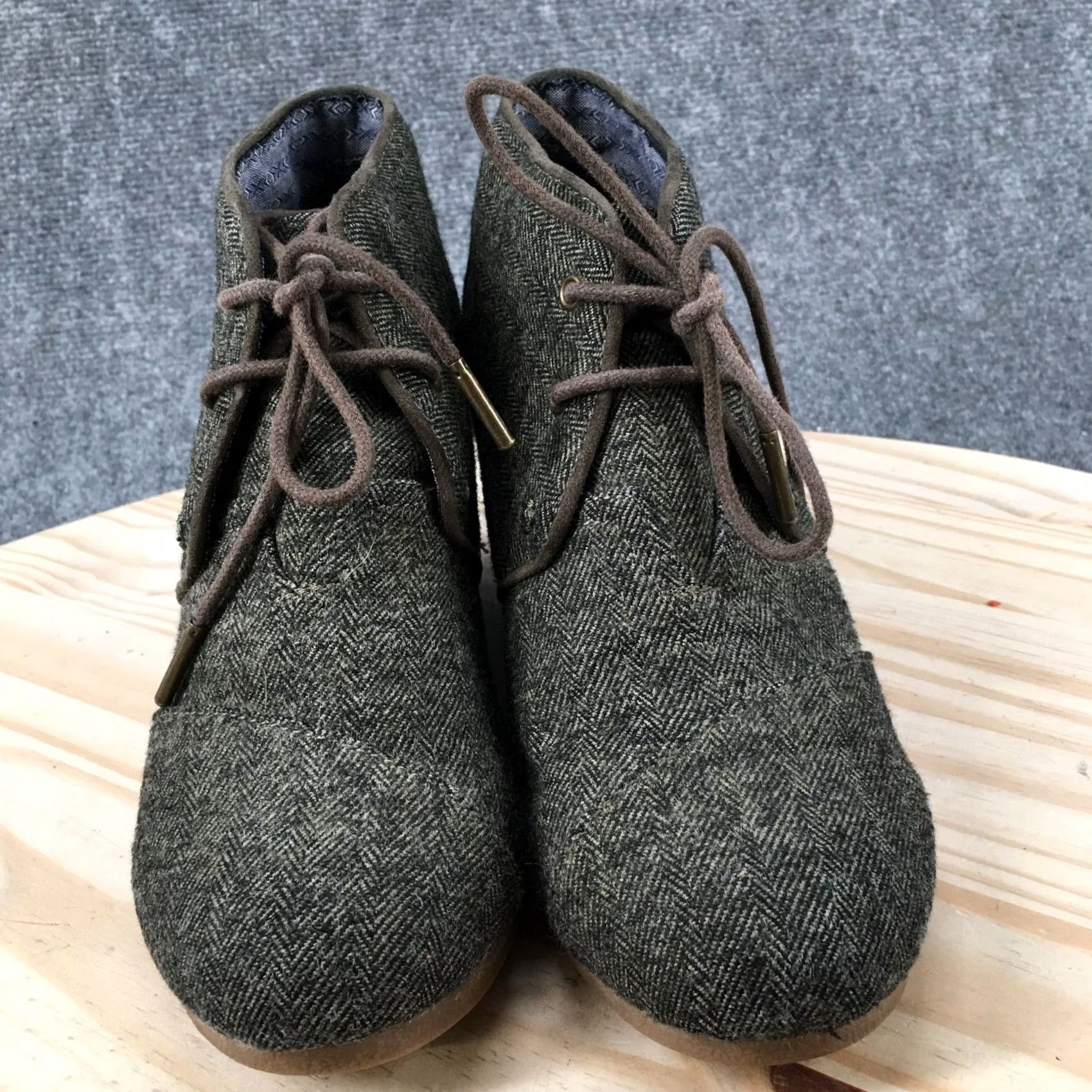 Toms TOMS Boots Womens 7 Casual Ankle Booties Wedge Comfort Gray Fabric Lace Up Shirt Womens" Size US 7 / IT 37 - 6 Thumbnail