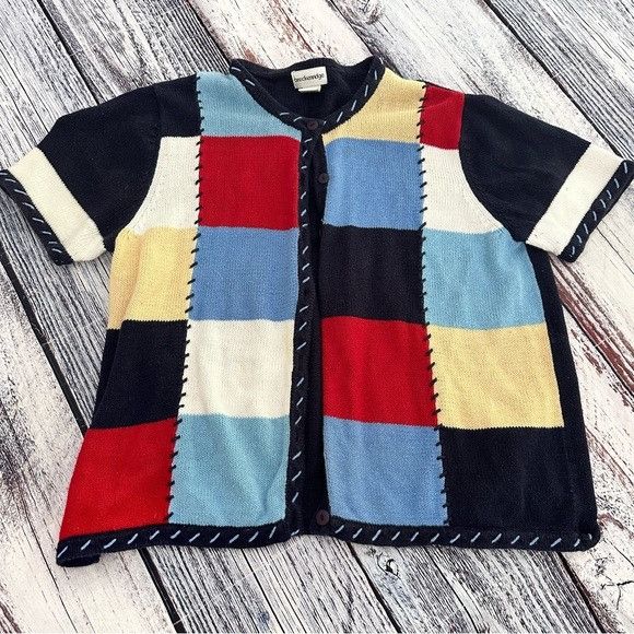 Vintage Vintage Breckenridge Patchwork-Like Knit Cardigan Sweater Size L / US 10 / IT 46 - 1 Thumbnail