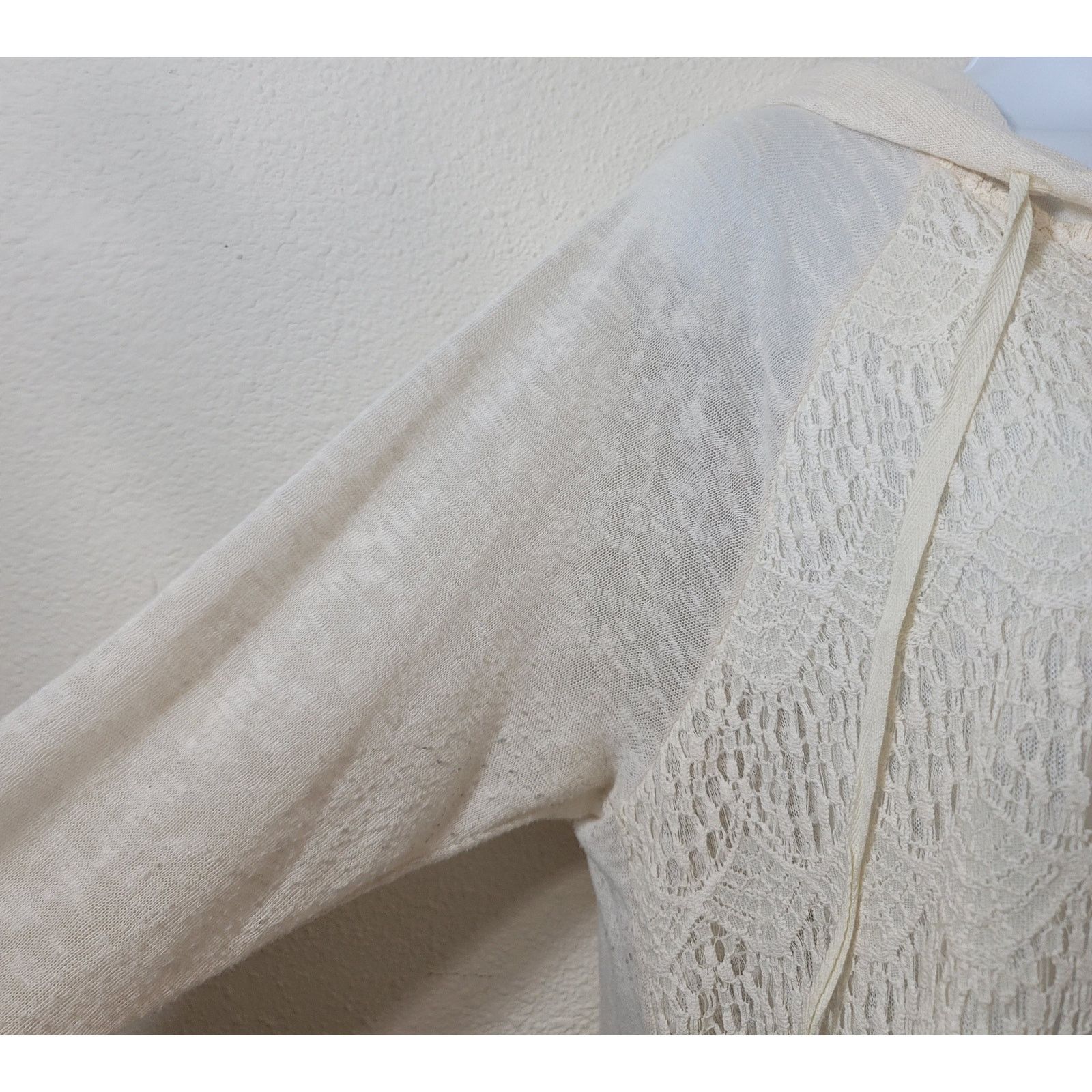 Other New Directions Beige Lace Overlay Slub Knit Hoodie Top XL Size XL / US 12-14 / IT 48-50 - 2 Thumbnail