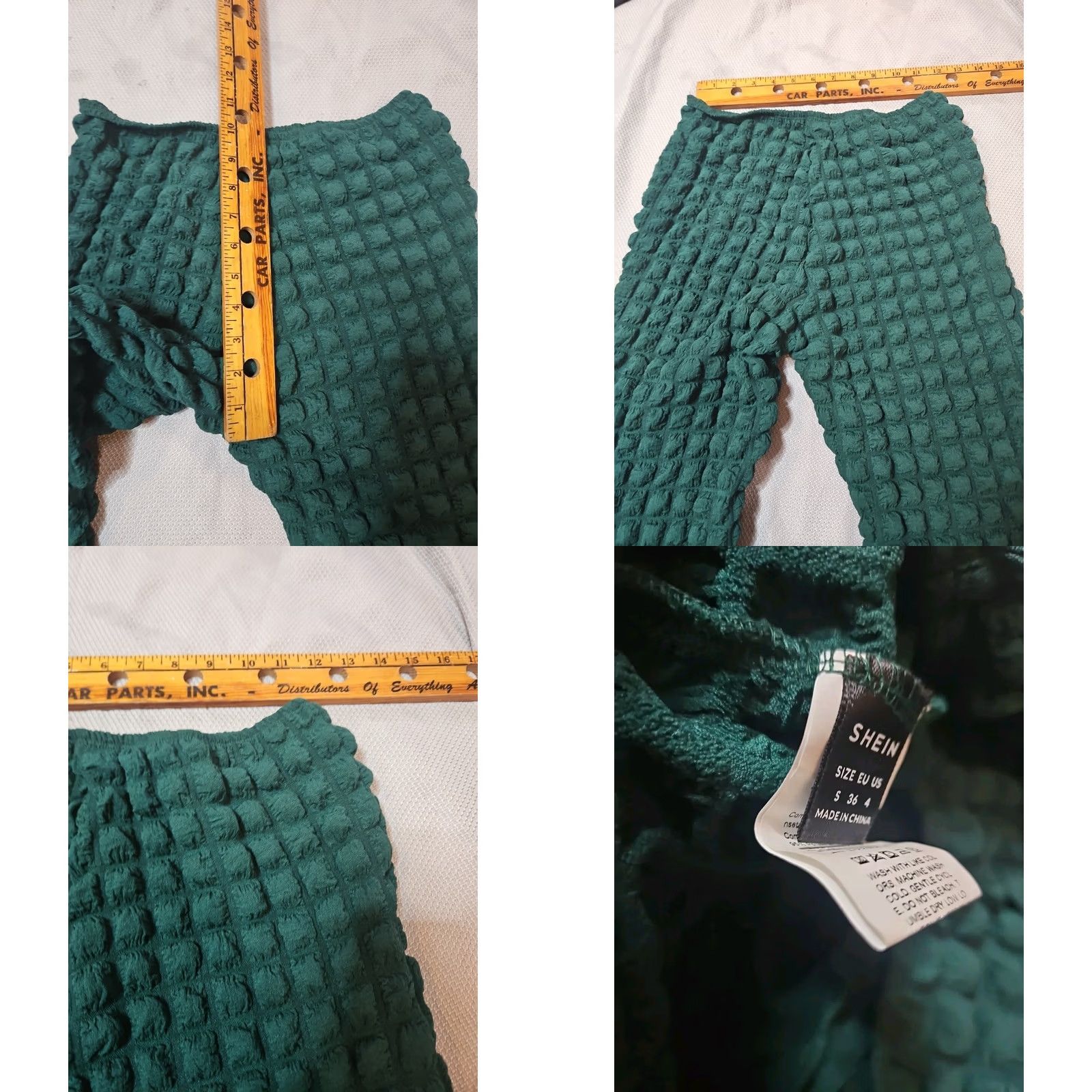 Shein SHEIN Pants Womens Size 4 Green Textured Stretch Ruched Pull On Flare Leg Shirt Size 27" / US 4 / IT 40 - 8 Thumbnail