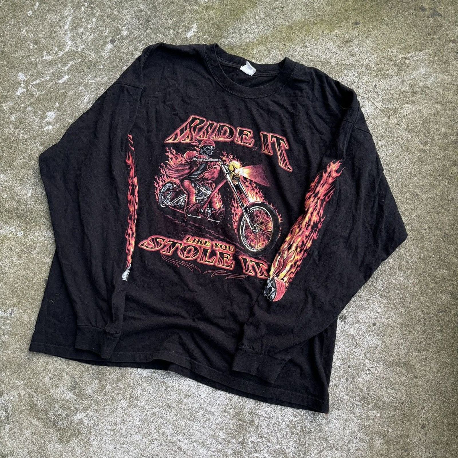 Vintage Faded Flame Longsleeve Biker Shirt ERD Grunge Chrome WCC Size US XXL / EU 58 / 5 - 2 Thumbnail