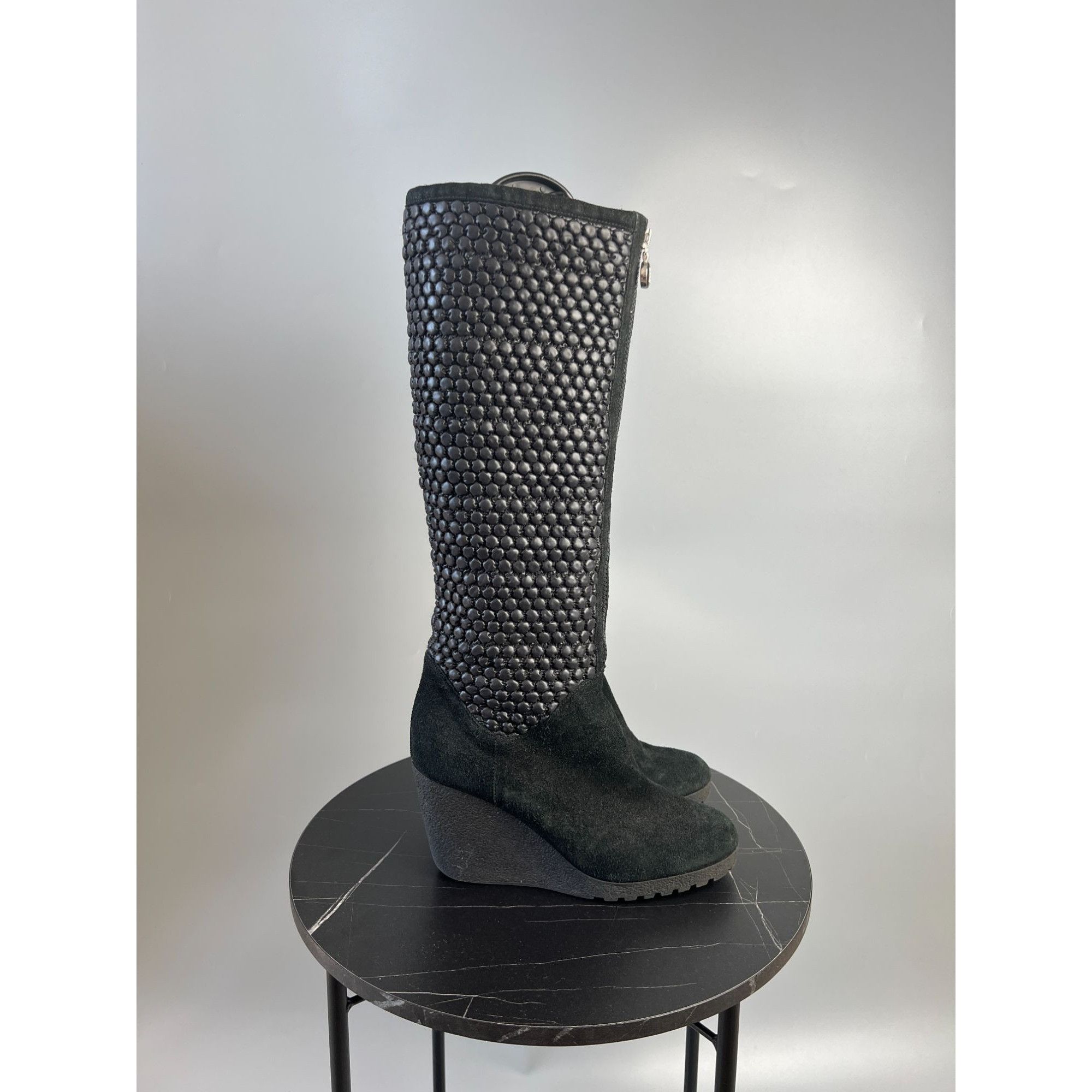 Fendi Fendi Women's Knee High Grey Leather Selleria Boots