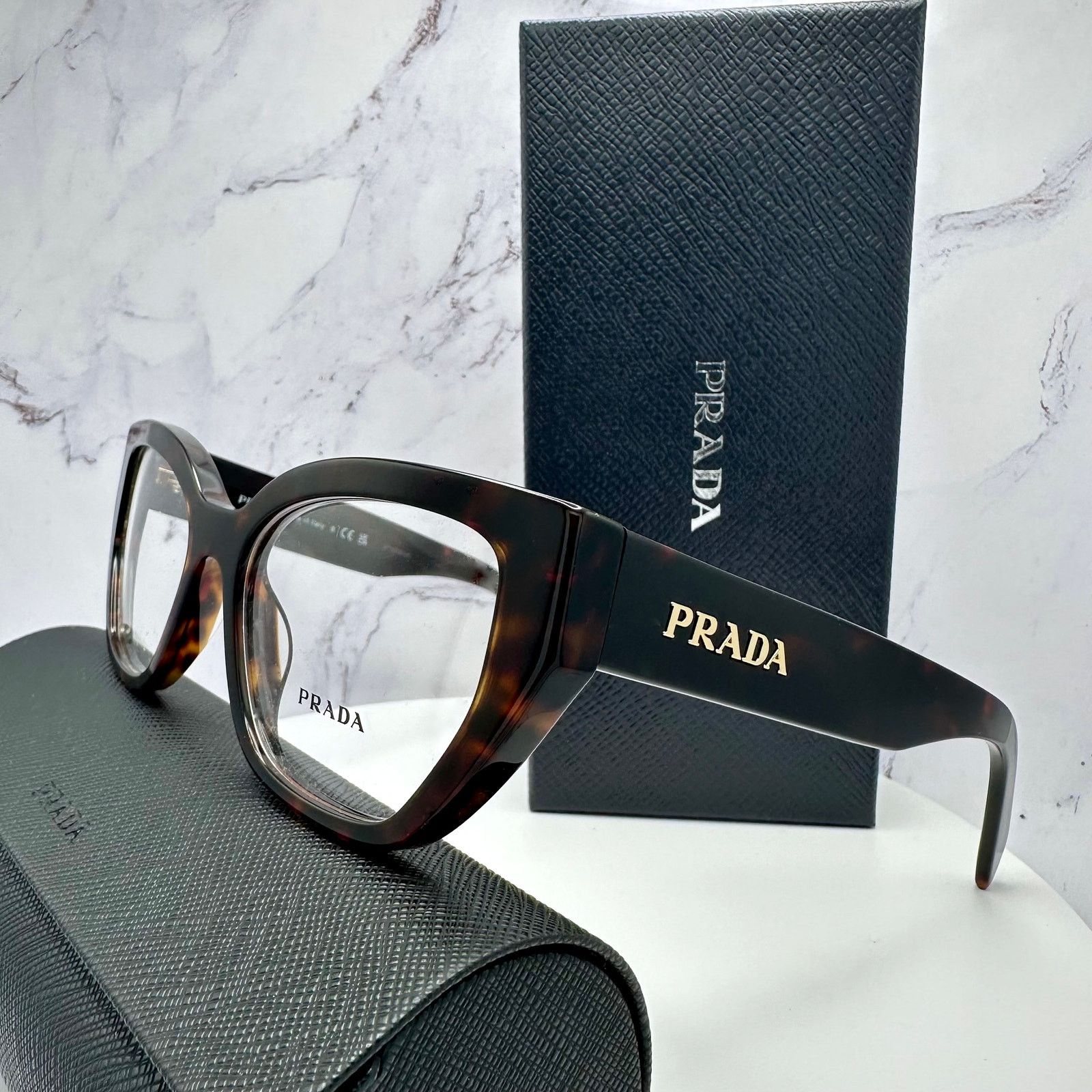 Prada New Prada Eyeglasses Women Brown Acetate Cat Eye Tortoise Size ONE SIZE - 12 Thumbnail