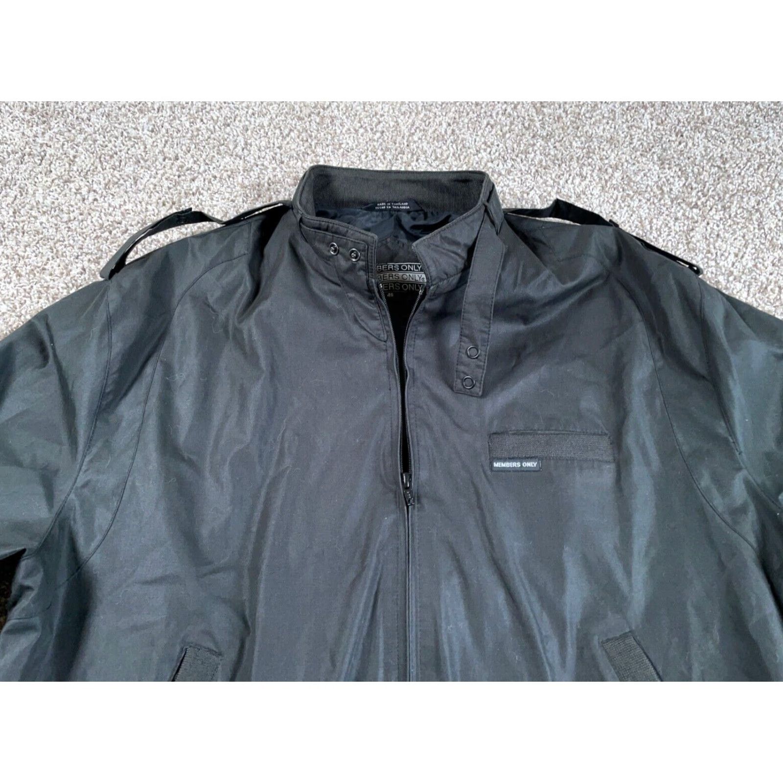 Members Only VTG Members Only Cafe Racer Jacket Men Short Windbreaker Black 46 Zip Up Lightweight Fall Winter Spring 80s 90s Retro Epaulets Stand-Up Collar Casual Size US S / EU 44-46 / 1 - 4 Thumbnail
