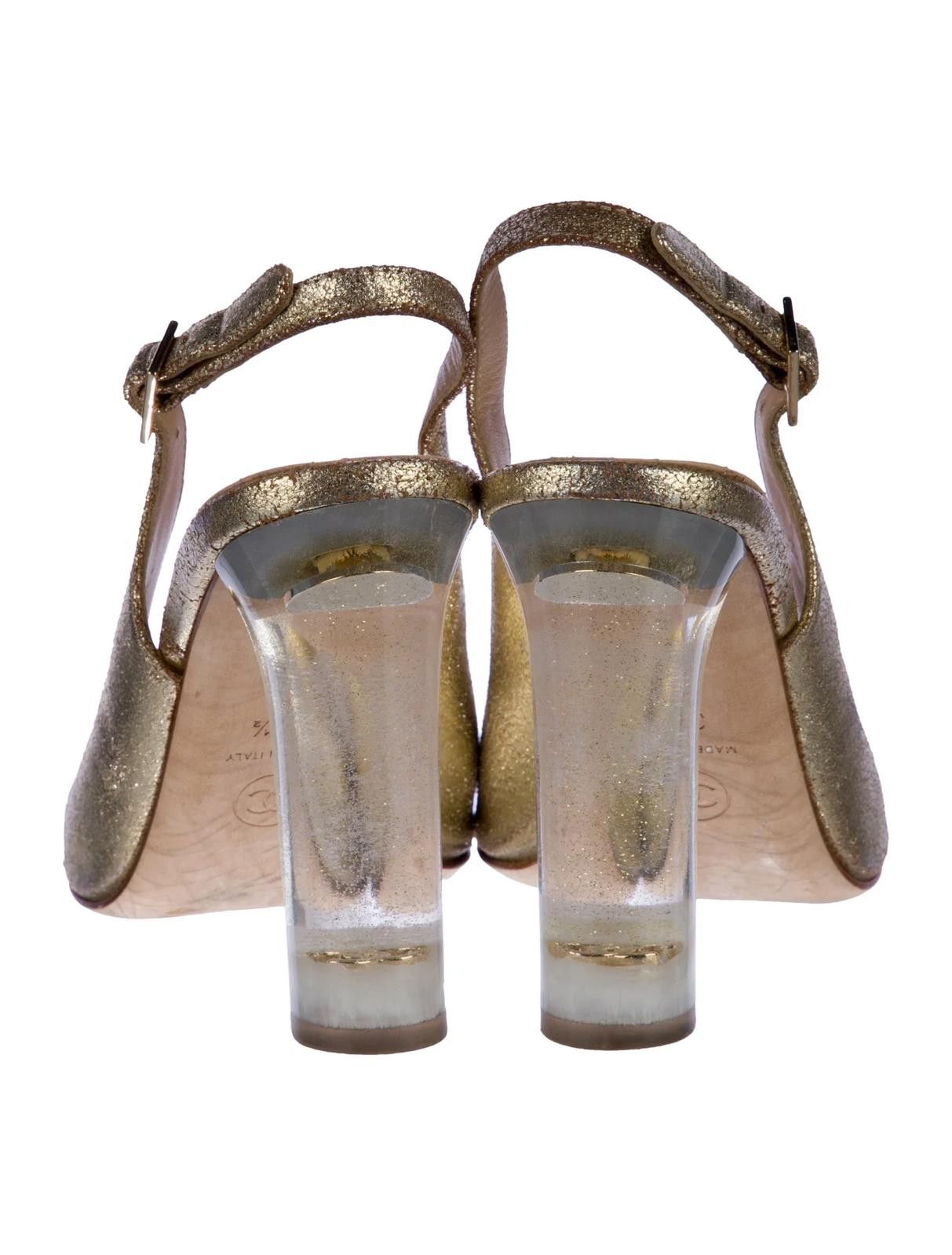 Chanel Chanel Crackled Gold Slingback w/Lucite heel Sz EU38.5 US7.5 Size US 7.5 / IT 37.5 - 3 Thumbnail