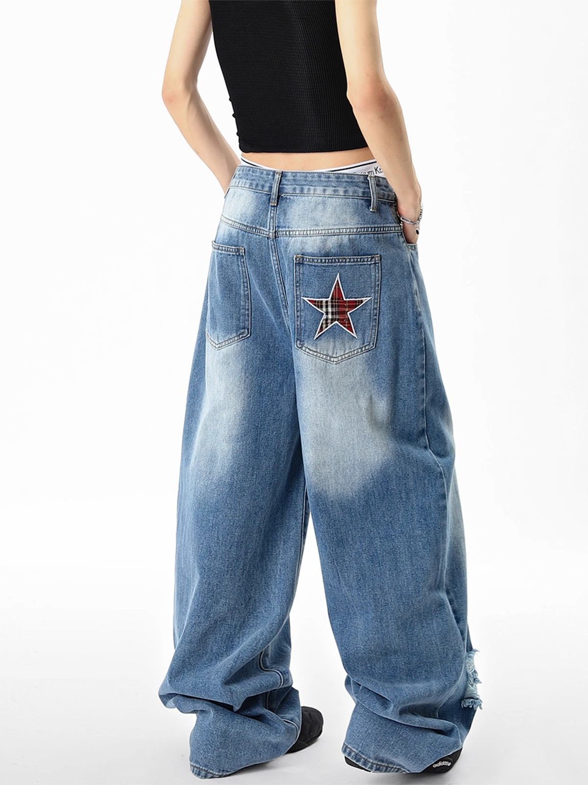 Japanese Brand Men's hip-hop casual loose star-patterned ripped jeans Size US 32 / EU 48 - 5 Thumbnail