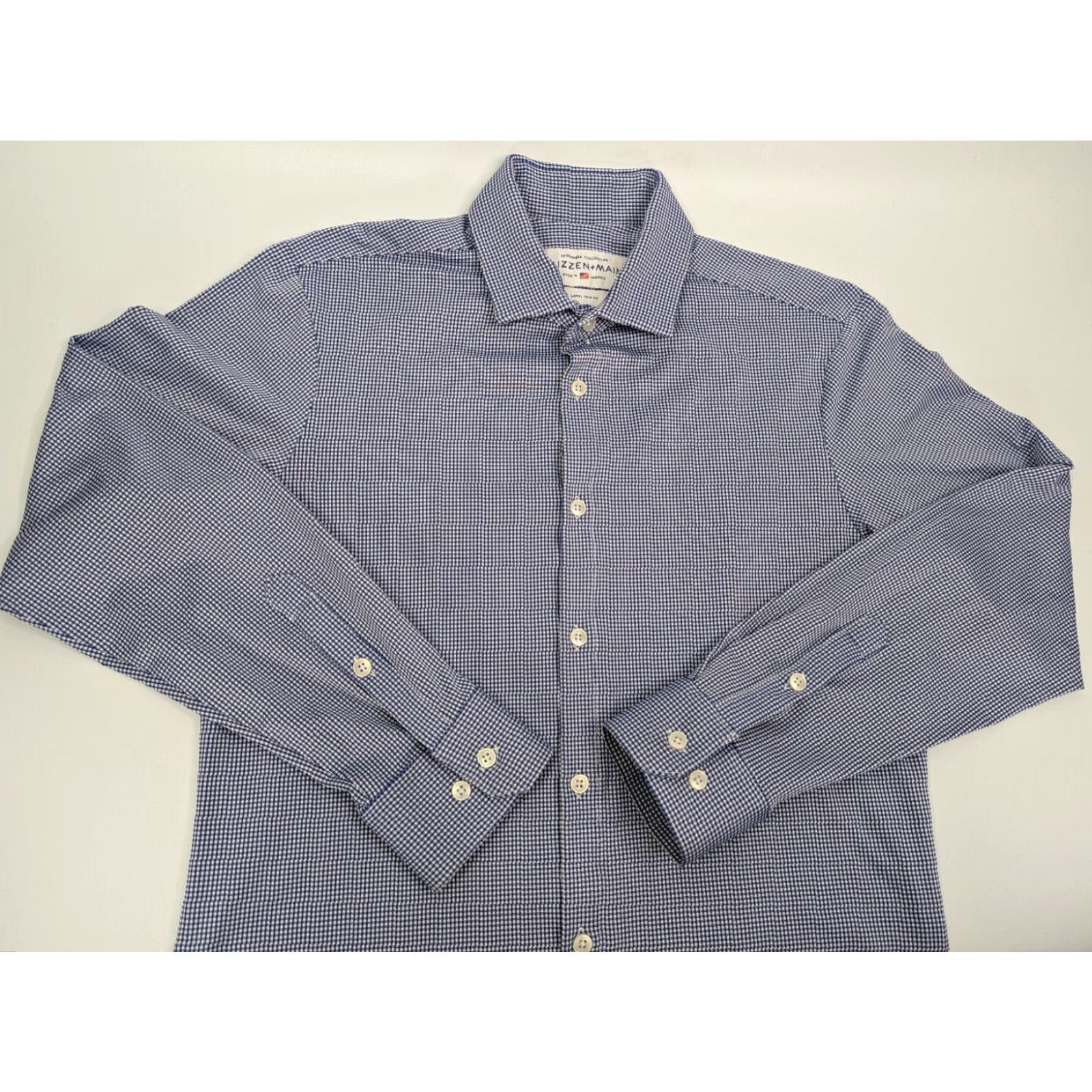 Mizzen+Main Mizzen+Main Check Performance Shirt Men's L Spinnaker Collection Blue Long Sleeve Button-Up Collared Shirt USA, Modern, Casual, Business Mens Size US L / EU 52-54 / 3 - 2 Thumbnail