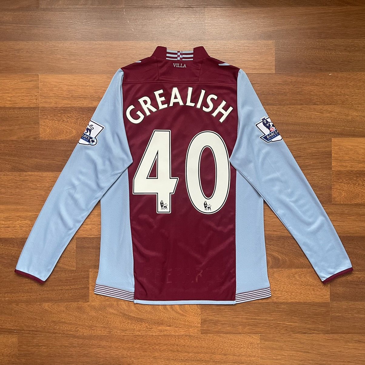 image of Aston Villa Macron 2013/2014 Soccer Home Jersey 40 Grealish in Red, Men's (Size Medium)
