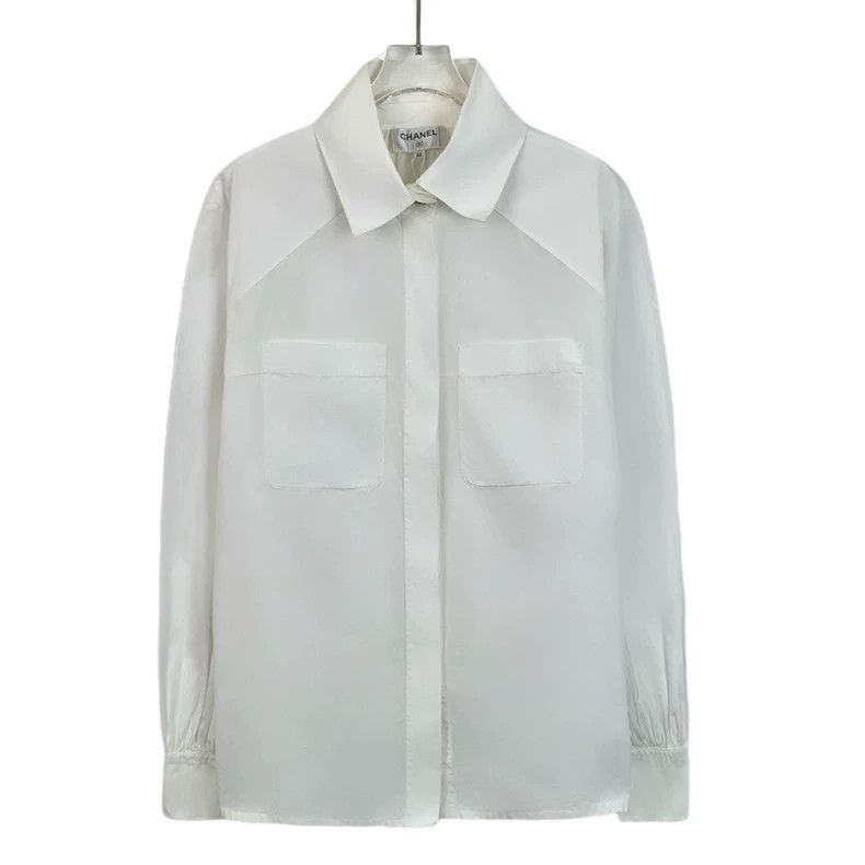 Chanel ChanelWhite gold buckle cotton lapel long-sleeved shirt 250 Size US XS / EU 42 / 0 - 1 Thumbnail