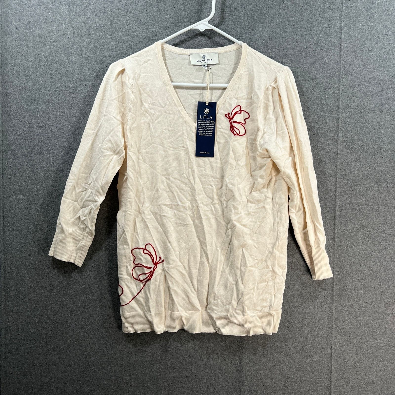 Other Laurie Felt 3/4 Sleeve Sweater w/ Butterfly Embroidery Cocon Size S / US 4 / IT 40 - 1 Thumbnail