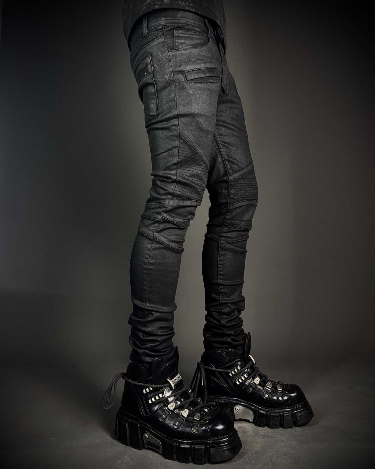 Other GENIE BLEU Japanese Waxed Skinny Biker Jeans Size US 31 - 3 Thumbnail